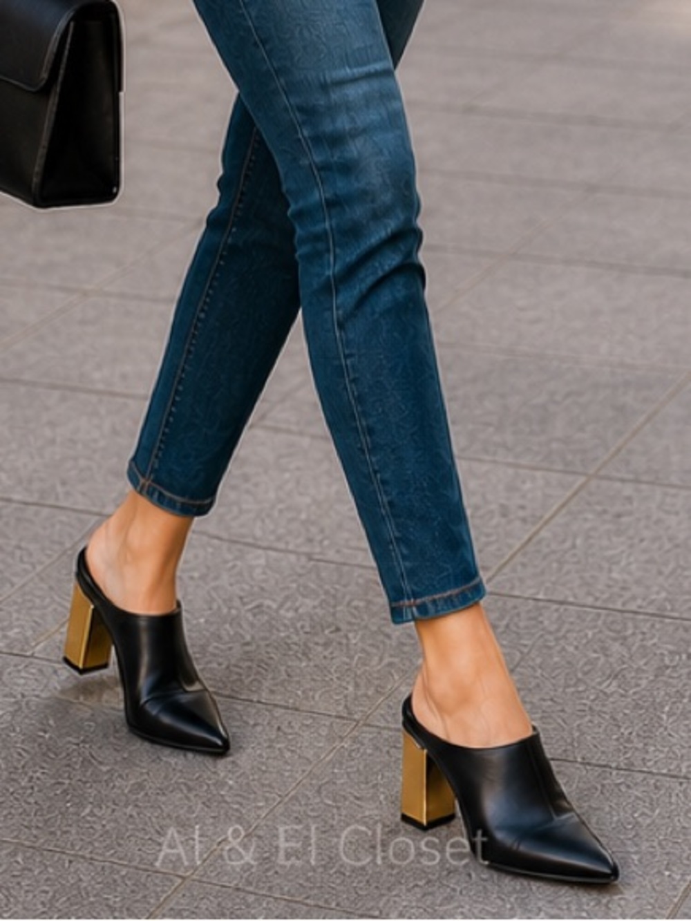 Worthington Nelda Black Gold Heel Mules Sz 8.5M Block Heel Pumps | New with Box